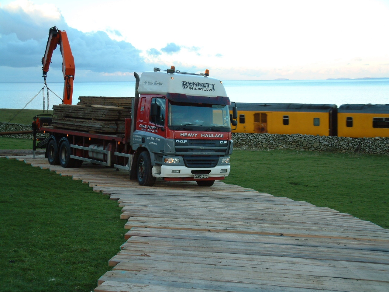 heavy haulage vehicle on temporary roadway