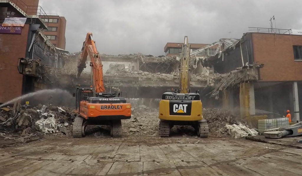 Manchester University Demolition vehicles working while positioned on Protection Mats