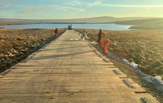Temporary roadway made with European hardwood